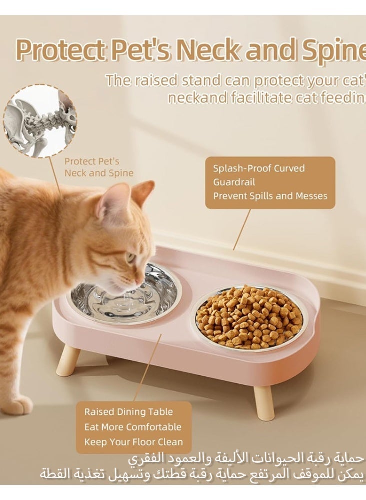 SOGAR SHAMO ارتفع وعاء القط ، رفعت القط الغذاء والماء وعاء مجموعة للقطط الداخلية ، دليل الرش مع 2 الفولاذ المقاوم للصدأ وعاء الغذاء الحيوانات الأليفة للقطط والجرر ، غسالة صحون آمنة الوردي - Image 3